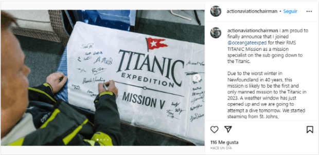 El empresario señaló en Facebook que se sentía orgulloso de ser parte ‘RMS Titanic’.