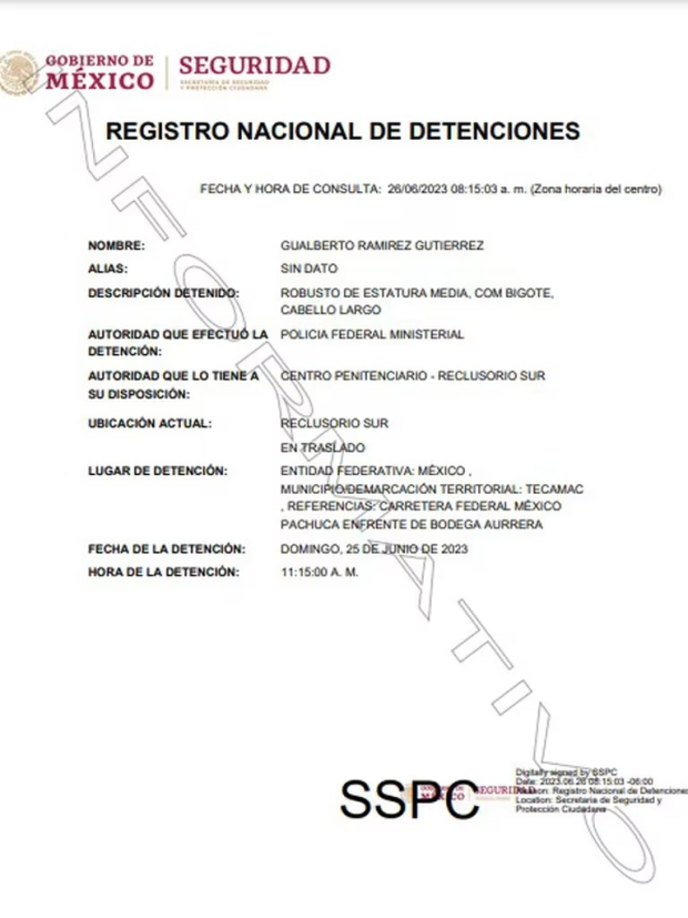 Gualberto Gutiérrez fue detenido en Tecamac, Edomex, por delitos de desaparición forzada de personas y tortura.