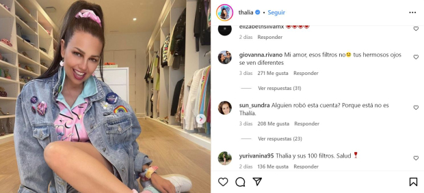 Thalía es criticada por usar mucho filtro en Instagram