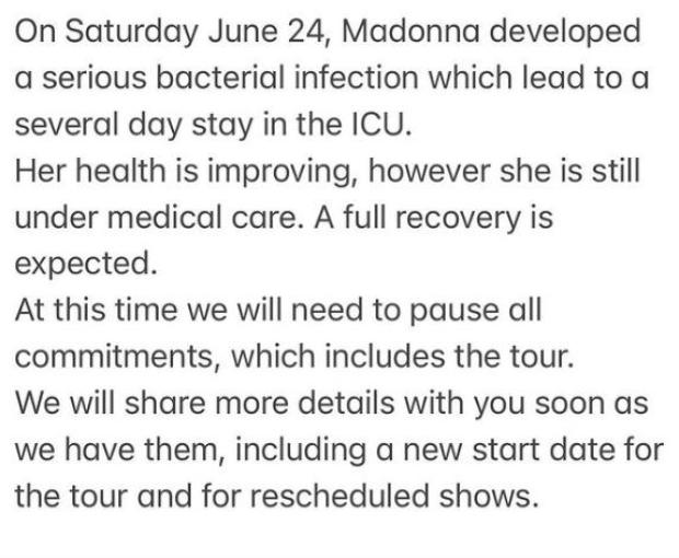 El comunicado de Madonna.
