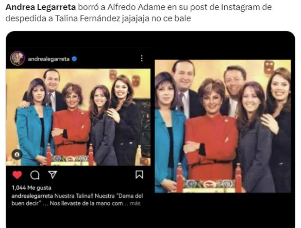 Andrea Legarreta borra a Alfredo Adame de foto con Talina Fernández y usuarios se burlan