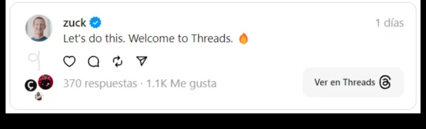 "Hagámoslo. Bienvenidos a Threads", fue el mensaje que compartió Mark Zuckerberg en Threads.