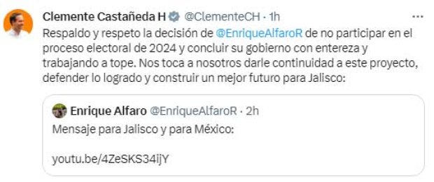 El mensaje de Clemente Castañeda en Twitter