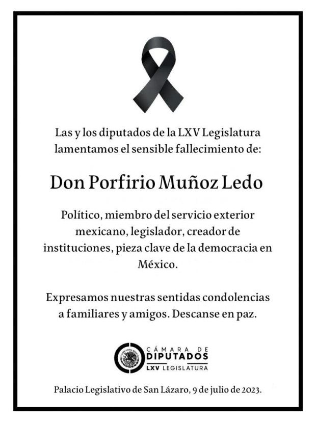 Alistan homenaje de cuerpo presente a Muñoz Ledo en la Cámara de Diputados