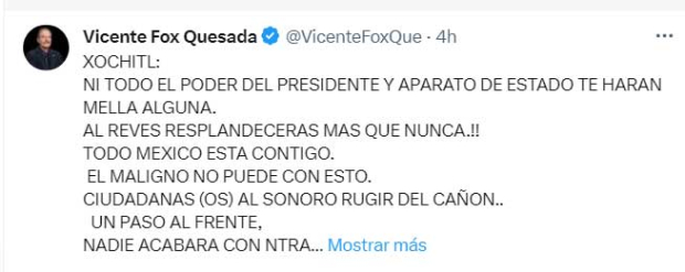 El mensaje de Vicente Fox a Xóchitl Gálvez en redes sociales