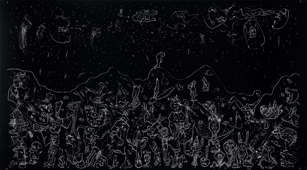 Detalle de Lluvia de estrellas (2011), xilografía.
