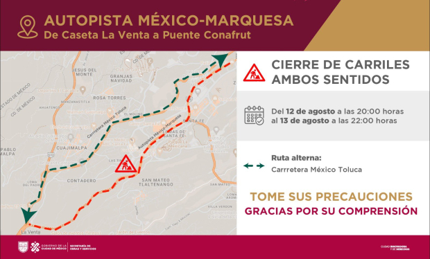 Anuncian cierres en la México-Marquesa por obras del Tren Interurbano