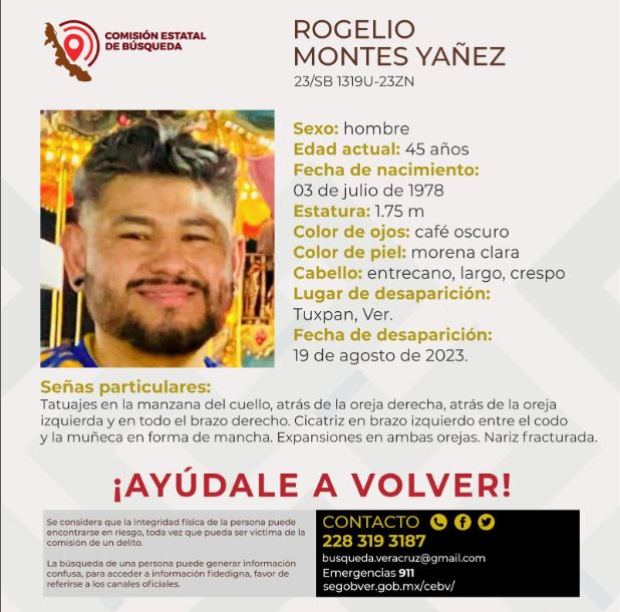 Ficha de desaparecido de Rogelio Montes Yáñez de Grupo Palomo
