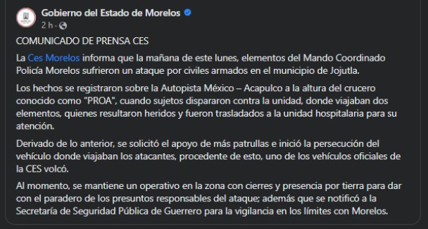 Comunicado del CES Morelos.