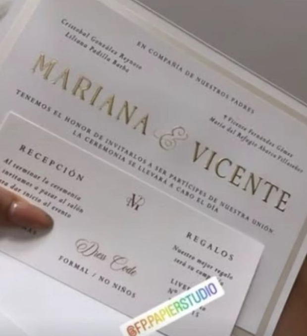 Invitaciones a la boda de Vicente Fernández Jr y Mariana González