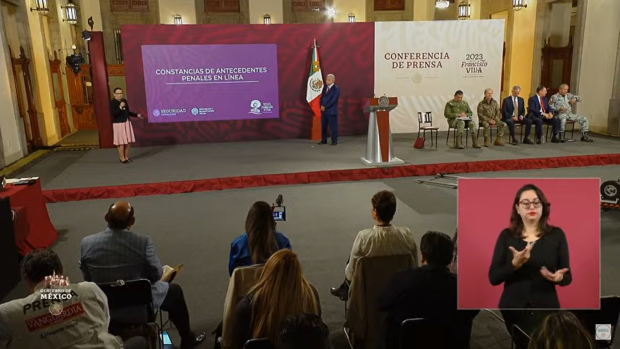 Rosa Icela Rodríguez, secretaria de Seguridad y Protección Ciudadana, durante la presentación de resultados del sistema en línea.