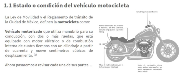 Estado o condición del vehículo motocicleta