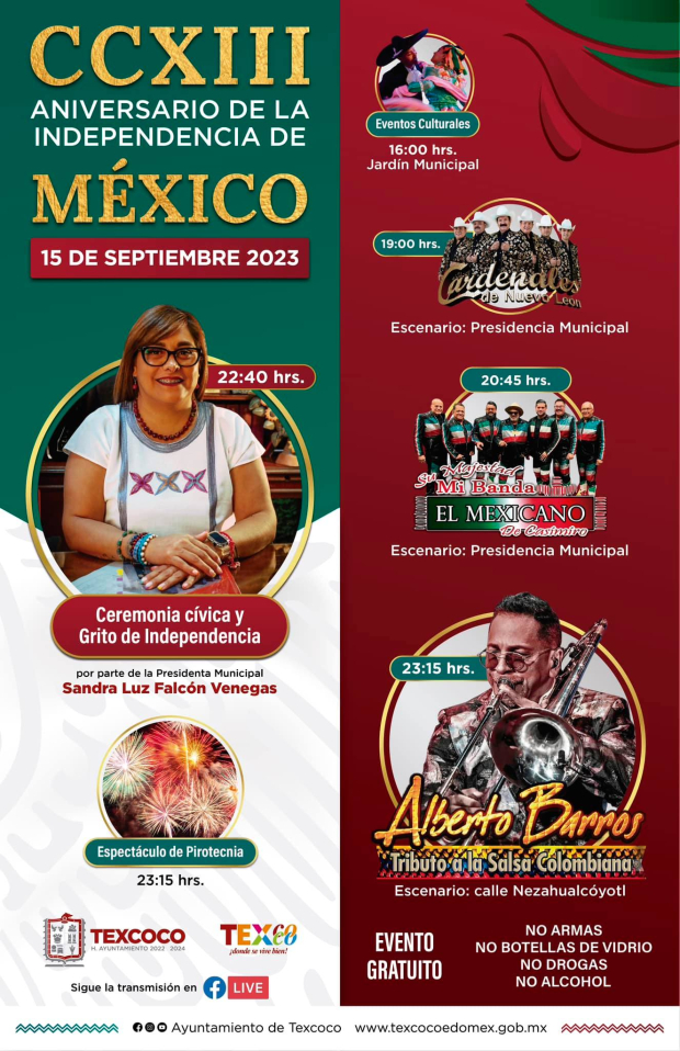 Artistas que celebrarán el 15 de septiembre en Texcoco.