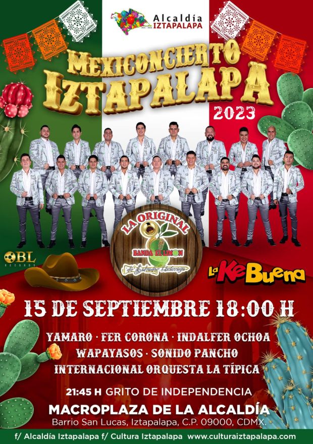 Estos son los artistas que estarán en los festejos del 15 de septiembre en la alcaldía Iztapalapa.