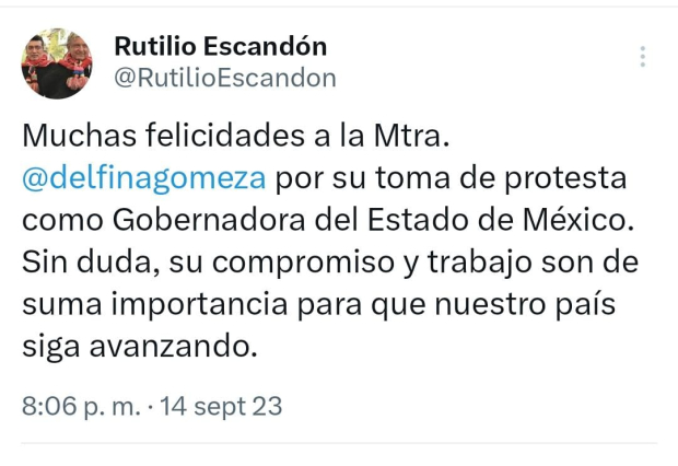 Rutilio Escandón felicita a Delfina Gómez.