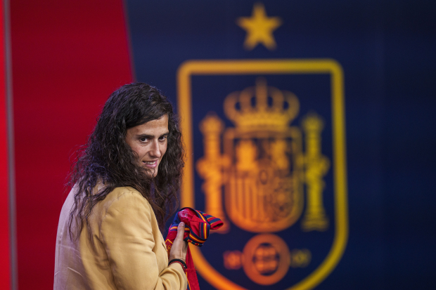 Montse Tomé, la nueva entrenadora de la selección femenina de España, durante su presentación en la sede de la federación nacional