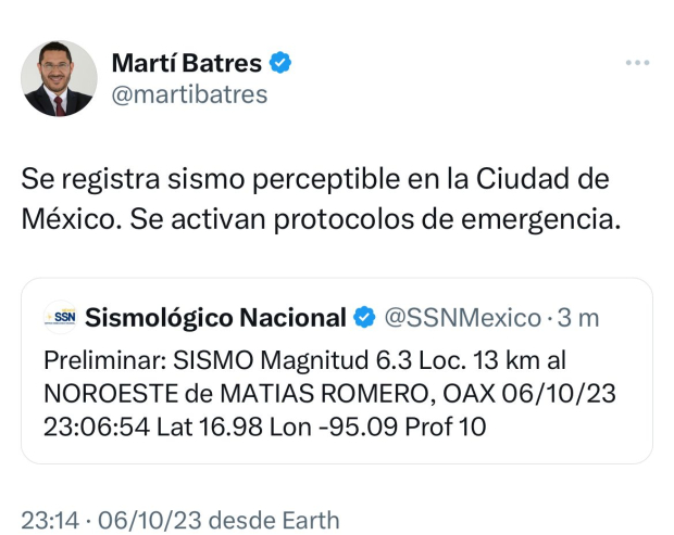 El jefe de Gobierno, Martí Batres, en mensaje por X