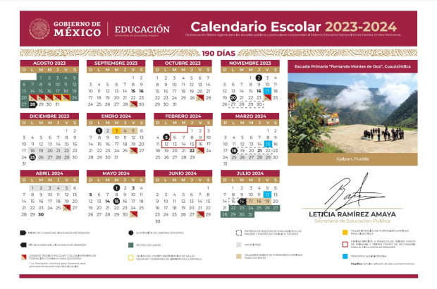 El calendario oficial de la SEP.