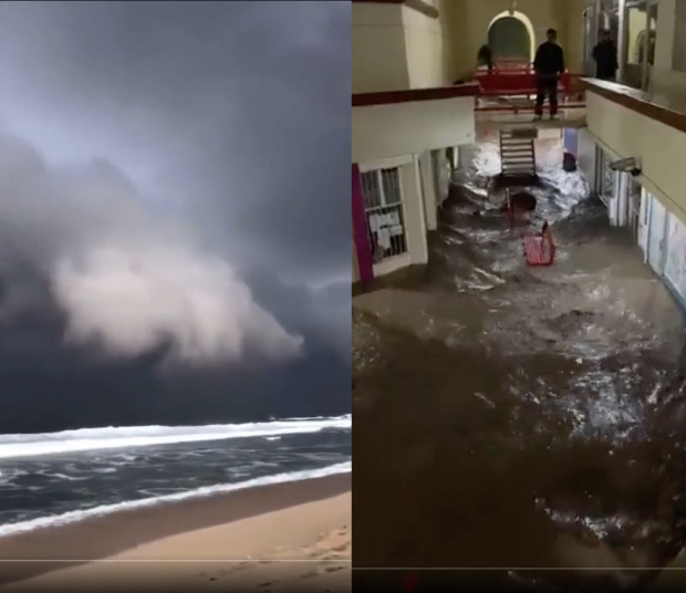 En las costas de Puerto Vallarta se perciben las rachas de viento y fuerte oleaje; se registró una inundación debido a las lluvias en Plaza del Valle en Zapopan, ayer.