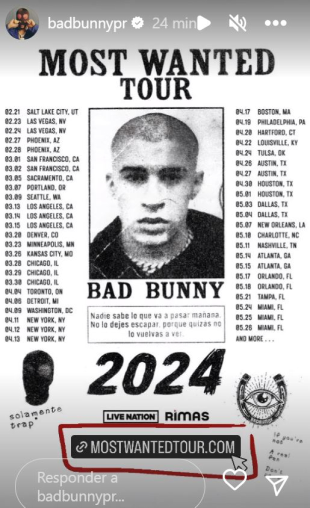 Bad Bunny anuncia fechas de su gira mundial Most Wanted