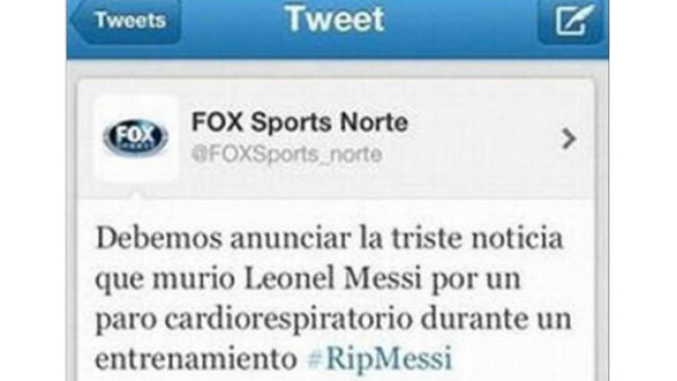 Lionel Messi fue dado por muerto por la cadena Fox Sports, en el cono norte.