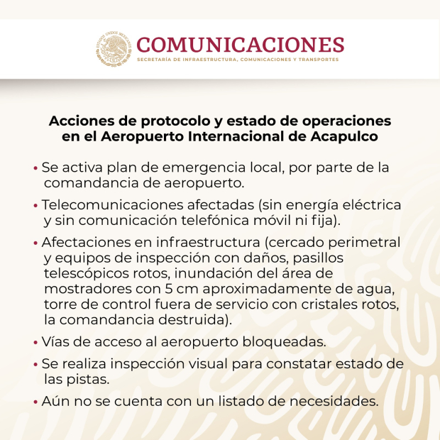 Aeropuerto Internacional de Acapulco suspendió sus operaciones hasta nuevo aviso.