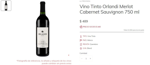 Vino tinto Merlot-Cabernet Sauvigon 2010 de la marca Orlandi es uno de los mejores vinos mexicanos, según Profeco.