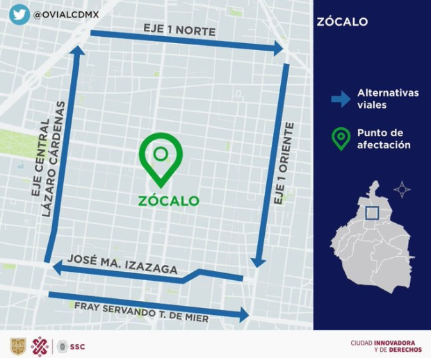 Alternativas viales que puedes tomar si te diriges al Zócalo capitalino.