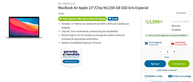 Sam’s Club remata la MacBook Air de Apple con pantalla de 13 pulgadas y Chip M1 de 256 GB en 13 mil pesos por el Fin Irresistible 2023.