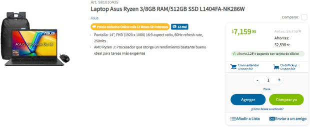La Laptop Asus Ryzen 3 de pantalla 14" viene con mochila de regalo.