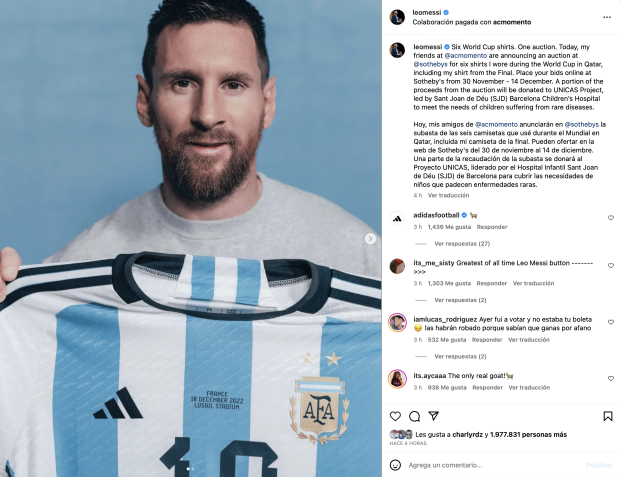Messi anuncia la subasta de sus playeras.