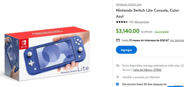 Nintendo Switch Lite en color azul y turquesa se encuentra en rebaja en Walmart por Fin Irresistible.