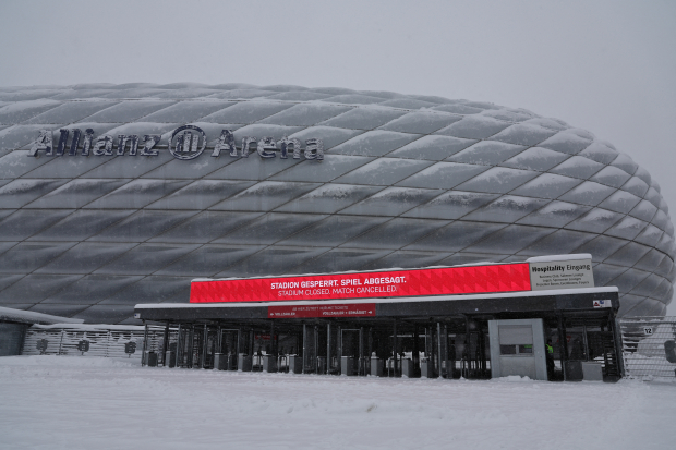 Snow covers Bayern Munich's Allianz Arena after heavy snowfall hit Bavaria and its capital Munich, Germany, December 2, 2023
