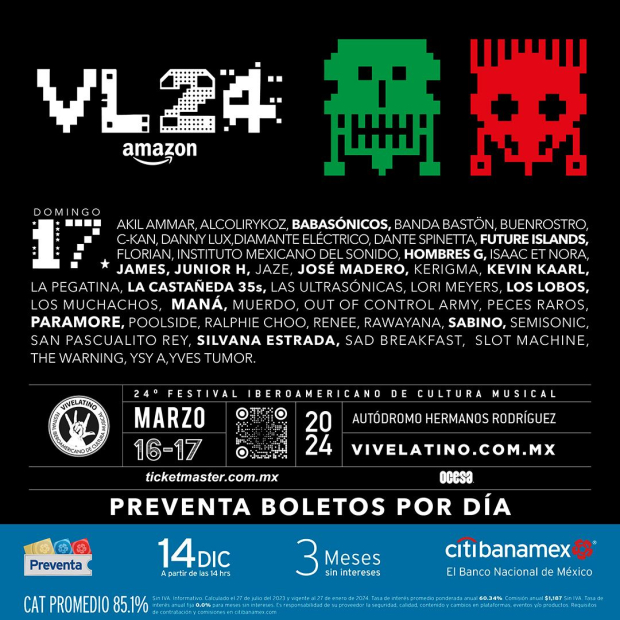 Cartel del Vive Latino 2024 del 17 de marzo