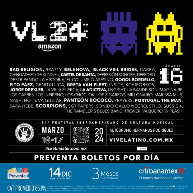 Cartel del Vive Latino 2024 del 16 de marzo