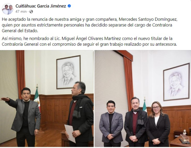 Así anunció Cuitláhuac García Jiménez el cambio en la Contraloría General de Veracruz.