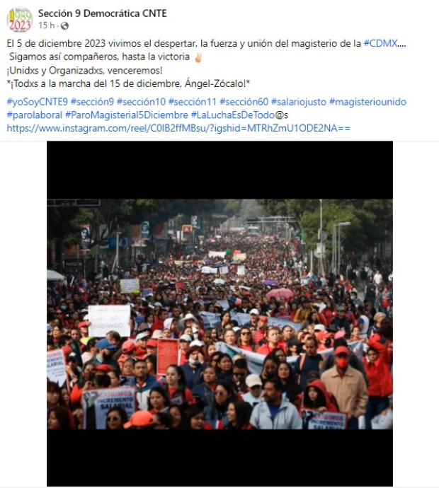 La CNTE convocó a una marcha este 15 de diciembre.