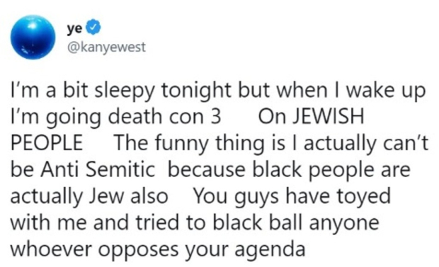 El tweet de Kanye West fue eliminado posteriormente por la plataforma social.