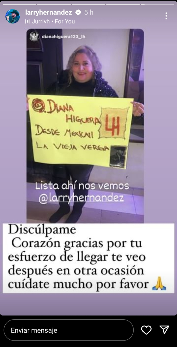 Larry Hernández le manda mensaje a fan que fue a concierto que se canceló