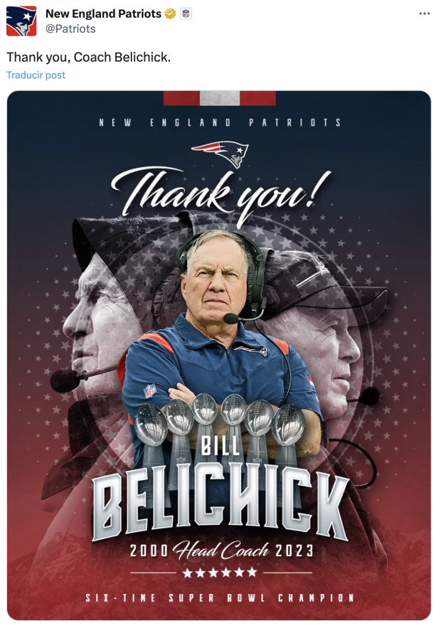 La era de Bill Belichick con los New England Patriots termina después de 24 años.