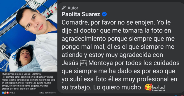 Así defendió Paola Suárez a su amigo doctor.