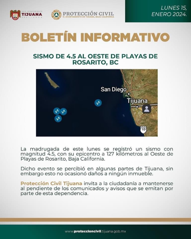 Así informaron sobre el temblor en Tijuana hoy.