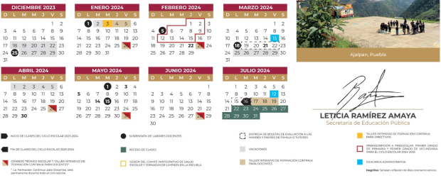 Calendario de la SEP.