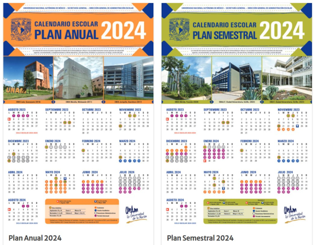 Calendarios de la UNAM en 2024.