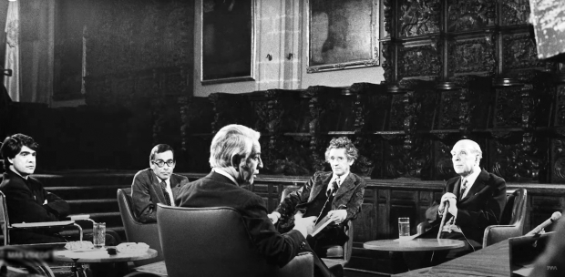 Juan García Ponce, Salvador Elizondo, Germán Bleiberg, Juan José Arreola y Jorge Luis Borges, en la televisión mexicana, 1973.