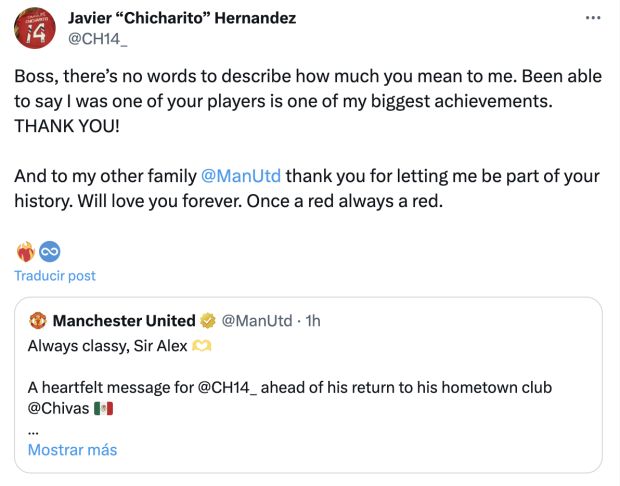 La respuesta de 'Chicharito' Hernández a Sir Alex Ferguson.