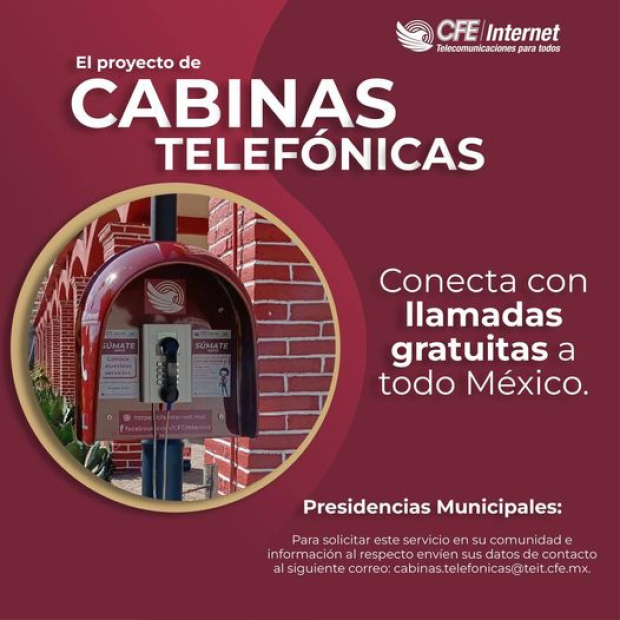 Con las cabinas telefónicas de la CFE podrás realizar llamadas sin costo a cualquier parte de México y Estados Unidos.