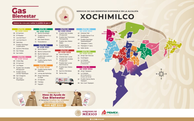 Rutas Gas Bienestar en Xochimilco.