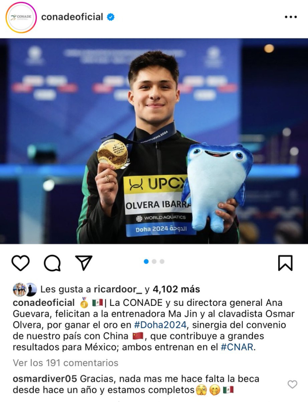 Osmar Olvera Ibarra reacciona a la felicitación de la Conade