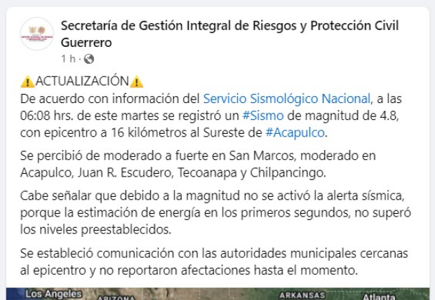 Mensaje de Protección Civil Guerrero.